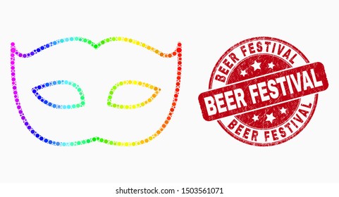 Dot rainbow gradiented private mask mosaic pictogram and Beer Festival seal. Red vector round scratched seal with Beer Festival caption. Vector collage in flat style.
