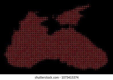 Dot red halftone Black Sea Map. Vector geographical map in red color tints on a black background. Vector halftone mosaic of Black Sea Map constructed of circle points.