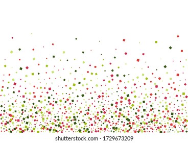 Dot Red Isolated Frame. Grid Square Illustration. Green Rain Rhombus Background. Geometric Splash Texture.