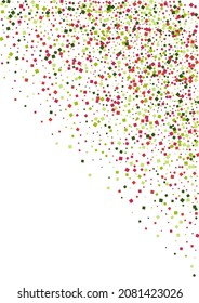 Dot Red Shape Illustration. Carnival Square Wallpaper. Green Graphic Rhombus Frame. Confetti Fiesta Texture.