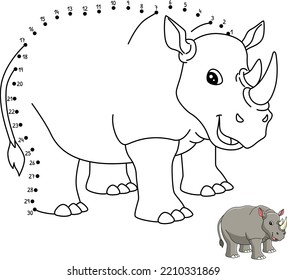 Dot to Dot Rhinoceros Isolated Coloring Page 