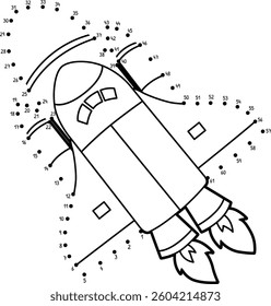 Dot to Dot Rocket Ship Vehicle Isolated Coloring 