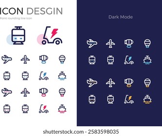 Dot round line vector illustration transportation subway train high-speed rail machine quickboard ship cruise ship airplane passenger plane moving transportation vehicle