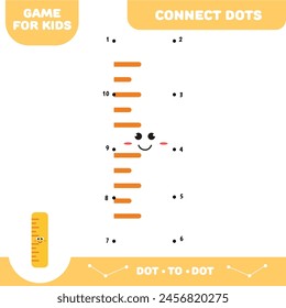 Dot to dot ruler educational game for preschool kids. Activity worksheet. Handwriting practice