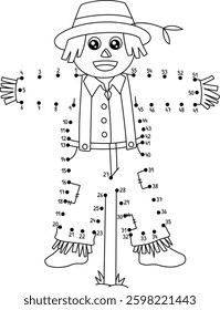 Dot to Dot Scarecrow Isolated Coloring Page 