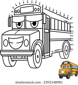 Dot to Dot School Bus Vehicle Isolated Coloring