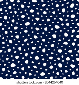 Dot seamless pattern. Repeating dots scatter pattern. Points uneven background. Repeated specks texture for design prints. Polka irregular printed. Abstract dot patern. Hand drawn printing. Vector