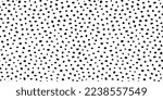 Dot seamless pattern. Repeating irregular brush strokes spot. Scattering black poka on white background. Repeated abstract sketch  prints. Hands drawing scattered repeat dots. Vector illustration