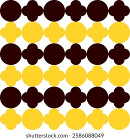 dot seamless pattern with yellow and black flowers repeat style, replete image design for fabric printing, circle round