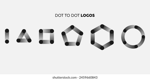 Dot to dot shapes logo design. Line, Triangle, Square, Pentagon, Hexagon, Circle with dot to dot connected. vector high quality