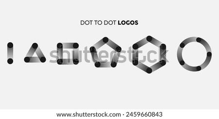 Dot to dot shapes logo design. Line, Triangle, Square, Pentagon, Hexagon, Circle with dot to dot connected. vector high quality