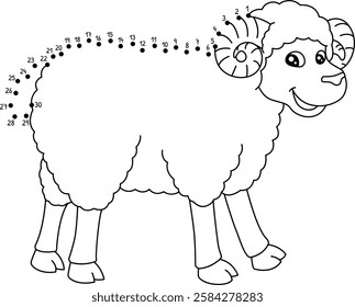 Dot to Dot Sheep Animal Isolated Coloring Page