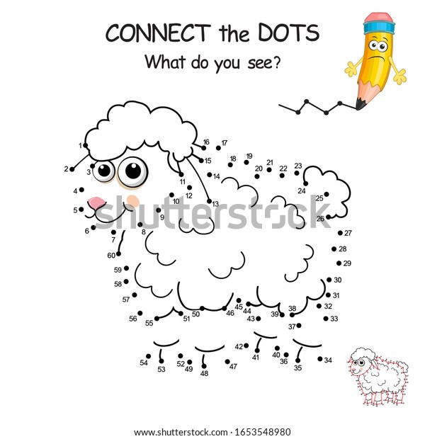 Dot To Dot Sheep すべての点を結ぶと 画像に隠れている動物が見えます 点を数字で結合して羊を描きます 漫画のかわいいラムを使った教育 ゲームとカラーリングページ Kid用論理ゲーム のベクター画像素材 ロイヤリティフリー