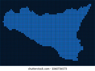 Dot Sicilia Map. Vector mosaic of Sicilia Map created of dot elements. Vector geographic dotted pixelated map in blue colors.