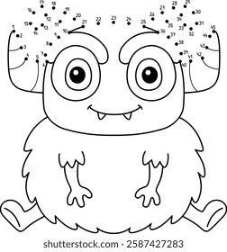Dot to Dot Sitting Monster Isolated Coloring Page 