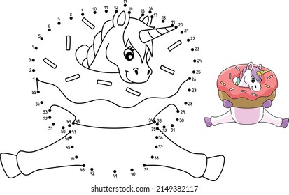 Dot to Dot Sitting Unicorn In A Donut Isolated 