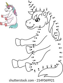 Página Punto a Punto Sitting Unicorn Coloreado aislado