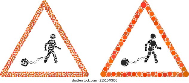 Dot slavery warning icon. Collage slavery warning icon organized from round elements in different sizes and color tinges. Vector round spots are grouped into illustration slavery warning icon.