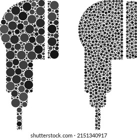 Dot small earphone icon. Mosaic small earphone icon united from circle parts in variable sizes and color tints. Vector circle elements are united into illustration small earphone icon.