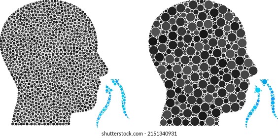 Dot smell sniffer icon. Collage smell sniffer icon united from circle elements in random sizes and color shades. Vector circle elements are combined into collage smell sniffer icon.
