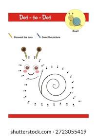 Dot to dot snail activity worksheet for preschool kids. Activity of learning numbers from 1 to 32 and pen control. Vector illustration, nursery designs, and educational materials.