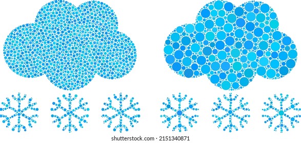 Dot snow cloud icon. Collage snow cloud icon organized from circle items in random sizes and color shades. Vector circle spots are organized into composition snow cloud icon.