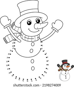 Dot to Dot Snowman Christmas Coloring Page 