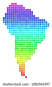 Dot South America map. Vector territorial scheme drawn with impressive spectral color variations with vertical gradient.