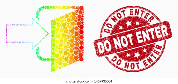 Dot spectral exit door mosaic icon and Do Not Enter stamp. Red vector round scratched stamp with Do Not Enter text. Vector composition in flat style.