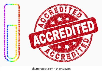 Dot spectral test-tube mosaic icon and Accredited seal stamp. Red vector rounded textured stamp with Accredited message. Vector combination in flat style.