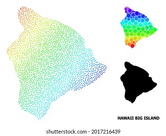 Dot spectrum, and monochrome map of Hawaii Big Island, and black title. Vector model is created from map of Hawaii Big Island with spheres. Abstraction is useful for political purposes.
