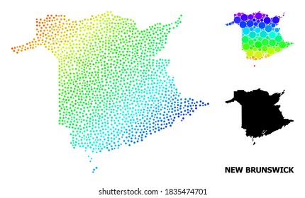 Dot spectrum, and monochrome map of New Brunswick Province, and black title. Vector model is created from map of New Brunswick Province with circles. Illustration is useful for geographic ads.