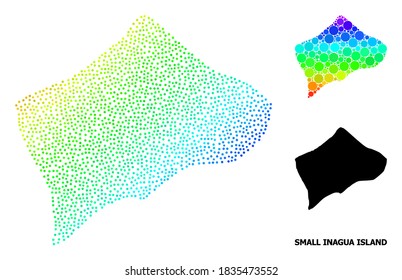 Dot spectrum, and monochrome map of Small Inagua Island, and black tag. Vector structure is created from map of Small Inagua Island with round dots. Collage for political ads.