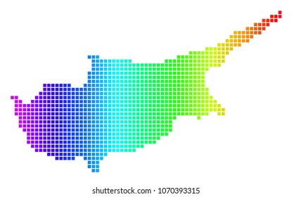 Dot spectrum pixel Cyprus Island Map. Vector geographic map in bright colors on a white background. Spectrum has horizontal gradient.