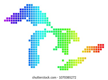 Dot spectrum pixel Great Lakes Map. Vector geographic map in bright colors on a white background. Spectrum has horizontal gradient.