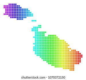 Dot spectrum pixel Malta Island Map. Vector geographic map in bright colors on a white background. Spectrum has horizontal gradient.