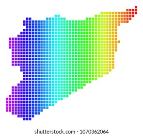 Dot spectrum pixel Siria Map. Vector geographic map in bright colors on a white background. Spectrum has horizontal gradient. Multicolored vector composition of Siria Map done of dot elements.
