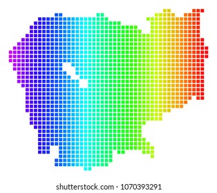 Dot spectrum pixelated Cambodia Map. Vector geographic map in bright colors on a white background. Spectrum has horizontal gradient. Color vector collage of Cambodia Map made of rounded square dots.