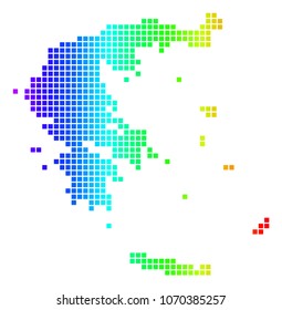 Dot spectrum pixelated Greece Map. Vector geographic map in bright colors on a white background. Spectrum has horizontal gradient.