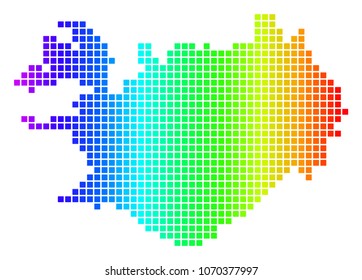 Dot spectrum pixelated Iceland Map. Vector geographic map in bright colors on a white background. Spectrum has horizontal gradient.