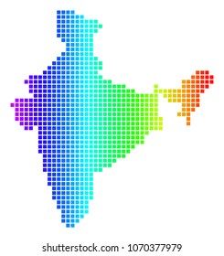 Dot spectrum pixelated India Map. Vector geographic map in bright colors on a white background. Spectrum has horizontal gradient.