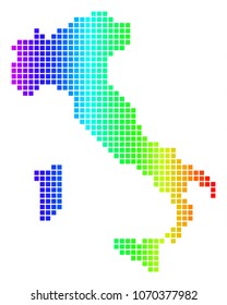 Dot spectrum pixelated Italy Map. Vector geographic map in bright colors on a white background. Spectrum has horizontal gradient.