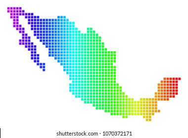 Dot spectrum pixelated Mexico Map. Vector geographic map in bright colors on a white background. Spectrum has horizontal gradient. Colorful vector collage of Mexico Map designed of dot elements.
