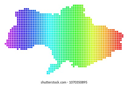 Dot spectrum pixelated Ukraine Map. Vector geographic map in bright colors on a white background. Spectrum has horizontal gradient.