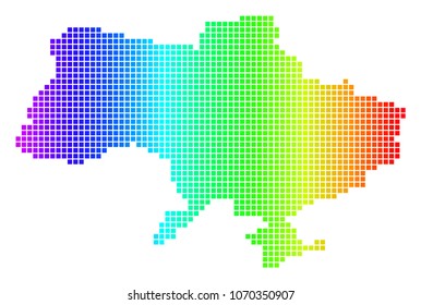 Dot spectrum pixelated Ukraine Map With Crimea. Vector geographic map in bright colors on a white background. Spectrum has horizontal gradient.