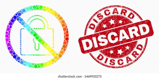 Dot spectrum stop lock mosaic icon and Discard seal stamp. Red vector rounded textured seal with Discard caption. Vector composition in flat style.