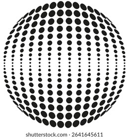 Dot sphere shape. Abstract halftone form. Vector 3D illusion. Monochrome visual pattern.