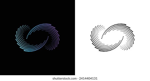 Diseño del logotipo de la espiral de puntos con estilo moderno|Logo de puntos| vector premium