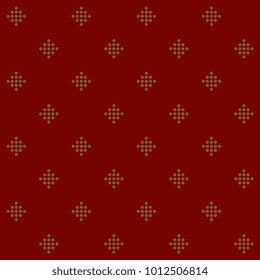 Dot squares pattern simple geometric motif. Vintage oriental golden ornament on a red background. Print block for home interior textile, wallpaper, wrapping paper, fabric cloth all over design.