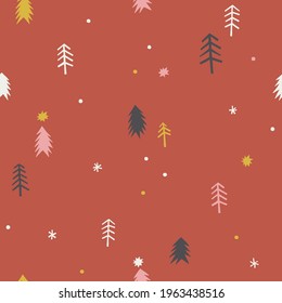 Dot star pine vector seamless pattern. Cute tiny decorative Scandinavian winter background. Snowy Christmas forest abstract print design.